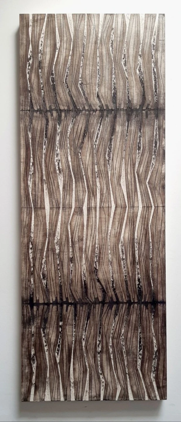 inkt en karton op houten frame, 45 x 120 cm, 2025
